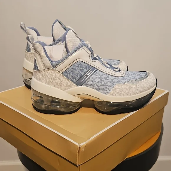 Michael Kors Denim and White High-Top Sneakers - Picture 6 of 10